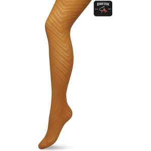 Bonnie Doon Dames Zigzag Panty 70 Denier Oker maat S/M - Chique Panty - Zigzag Strepen Dessin - Brede Boord - Comfort - Streepjes Print - Gestreept - Zigzag Tights - Feestelijk - Bruin/Oranje - Sudan Brown - BP211906.367