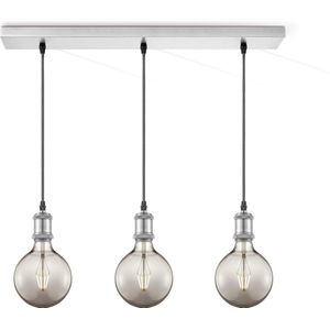 Home Sweet Home hanglamp geborsteld staal vintage - hanglamp inclusief 3 LED filament lamp G95 - dimbaar - pendel lengte 100 cm - inclusief E27 LED lamp - rook