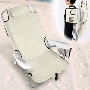 Opvouwbare strandstoel inklapbaar van aluminium met geïntegreerde koeltas en schouderbanden - Beige - Strandstoel met tas beach sling chair