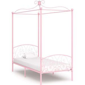 The Living Store Hemelbed Metalen Frame - 211 x 109 x 227 cm - Roze - Geschikt voor matras 100 x 200 cm - Verfijnd design