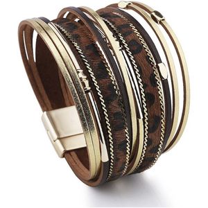Sorprese armband - Luipaard print - armband dames - wikkelarmband - multi - leer - cadeau - Model C
