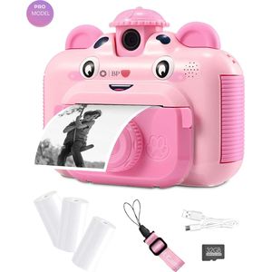 BP® Kindercamera met Fotoprinter - Kinderfototoestel - Vlog camera voor beginners - Camera Kinderen - Foto & Video - 26 Foto Lijsten - Roze - 1080P HD - Inclusief 32GB SD kaart - 3 Rollen papier - Nederlandse Handleiding