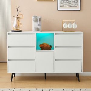 Sweiko Dressoir - LED verlichting - 6 laden - Hoogglans afwerking - 120x40x80 cm - Wit