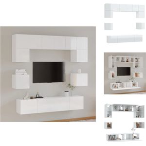 vidaXL TV Meubel Set - Klassiek - Wandgemonteerd - Hoogglans Wit - 4x 60x30x30cm - 2x 80x30x30cm - 2x 30.5x30x30cm - Kast