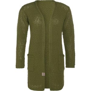 Knit Factory Luna Gebreid Vest Mosgroen - Gebreide dames cardigan - Middellang vest reikend tot boven de knie - Groen damesvest gemaakt uit 30% wol en 70% acryl - 36/38 - Met steekzakken