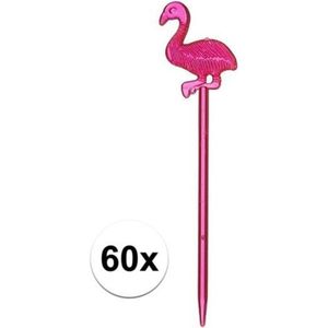 Flamingo cocktailprikkers 60 stuks 8 cm - Plastic kaasprikkertjes 8 cm