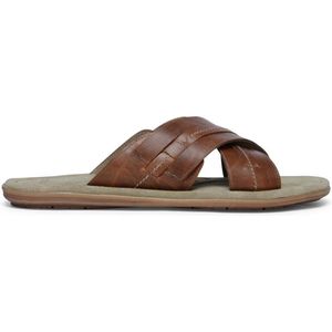 Manfield - Heren - Cognac slippers leer - Maat 45