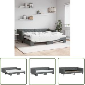 The Living Store Slaapbank onderschuifbed matrassen 90x200 cm stof donkergrijs - Slaapbank - Donkere Grijze Slaapbank - Tweepersoons Slaapbank - Sofa Bed - Onderschuifbed