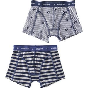 Little Label - boxershorts 2-pack - big blue stripe & stars stripe blue 4Y - maat: 98/104 - bio-katoen