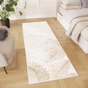 Tapiso Crystal Loper Tapijtloper Beige Licht Laagpolig Kleed Vloerkleed Maat- 100x1100