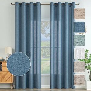Selbro ® Moderne linnen gordijnen voor woonkamer, semi-transparant, natuurlijke uitstraling, set van 2, 140 x 245 cm, blauw