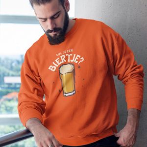 Oranje EK WK & Koningsdag Trui Wil Je Een Biertje - MAAT XS - Oranje Feestkleding - Uniseks pasvorm voor dames & heren