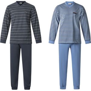2 Heren Pyjama's van Gentlemen 114237 navy-groen en raf-blauw V-hals maat XL