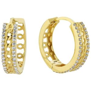 Gouden Oorringen 17 mm 4 mm Zirkonia Gourmette 14 karaats