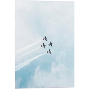 WallClassics - Vlag - Vier Zweefvliegtuigen met Witte Rook - 40x60 cm Foto op Polyester Vlag