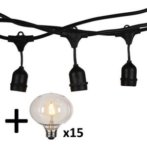 V-tac VT-713 lichtsnoer - 15m - Incl. 15 wit matte Globe XL Filament LED lampen -Sfeerlicht- 2200K- Verwisselbare lampen - Waterdicht - Onbreekbaar - koppelbaar