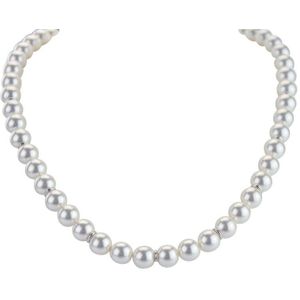 Silventi 960144199 Parelcollier met Zilveren Sluiting - Parel - 8mm - Wit - Verstelkettinkje - 43+5cm - Karabijnhaak - Zilverkleurig