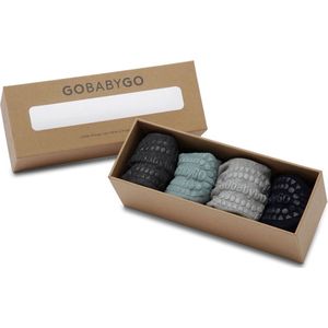 GoBabyGo Combo Box - bamboe antislip sokjes / Dusty Blue, Dark Blue, Grey Melange, Dark Grey Melange - 1-2Y / 20-22