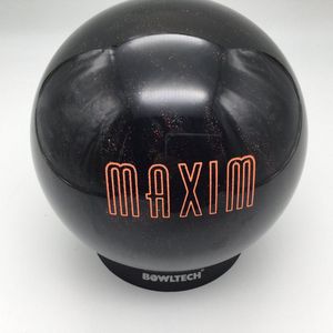 Bowling Bowlingbal Ebonite ' Maxim black silver sparkle' , polyester bal, 9 p , Ongeboord, zonder gaten, met 2 graveringen die oranje zijn ingekleud