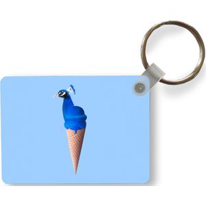 Sleutelhanger - Pauw - IJshoorntje - IJs - Blauw - Vogel - Uitdeelcadeautjes - Plastic