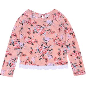 Peach meisjes blouse met bloemen, kant