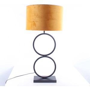 Zwarte tafellamp 2 ringen Capri | 1 lichts | geel / goud / zwart | metaal / stof | Ø 40 cm | 82 cm hoog | modern / sfeervol / klassiek design