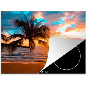 KitchenYeah® Inductie beschermer 59x52 cm - Palm - Zonsondergang - Horizon - Strand - Zee - Tropisch - Kookplaataccessoires - Afdekplaat voor kookplaat - Inductiebeschermer - Inductiemat - Inductieplaat mat