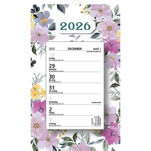 MGPcards - Week Scheurkalender 2026 - Week begint op zondag - 21 x 34 cm - Bloemen - Lila