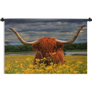 Wandkleed Schotse Hooglanders  - Schotse hooglander met grote hoorns Wandkleed katoen 90x60 cm - Wandtapijt met foto