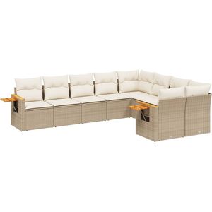 vidaXL Loungeset 9-delig - Beige - Rattan met Kussens Loungeset - Tuinset - Lounge Set - PE-rattan - Buitendecoratie