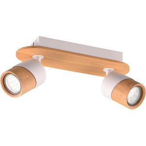 LED Plafondspot - Trion Arnia - GU10 Fitting - 2-lichts - Rond - Hout/Wit - Natuurhout