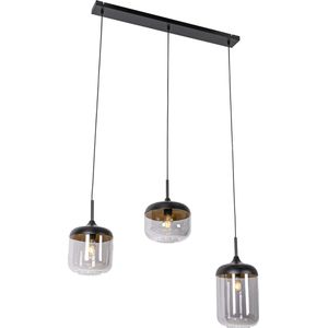 QAZQA kyan - Design Hanglamp eettafel voor boven de eettafel | in eetkamer - 3 lichts - L 102 cm - Zwart Goud - Woonkamer | Slaapkamer | Keuken