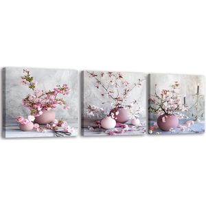 3 stuks HD canvas foto's roze bloemen elegant kersenbloesem schilderij bloeiende perzikbloesem foto's canvas prints moderne slaapkamerfoto's voor wooncultuur yogaruimte nieuwjaarscadeau