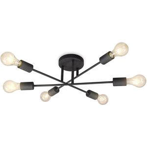 B.K.Licht - Zwarte Industriële Plafondlamp - retro kroonluchter - woonkamer plafonniére - met E27 fitting - excl. lichtbronnen