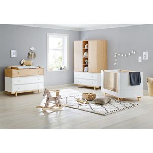 Nursery Boks Set - Ledikantje, commode, kledingkast - Converteerbaar, stijlvol - Afmetingen: kinderbed 144x78x90cm, commode 126x78x99cm, kledingkast 126x57x190cm