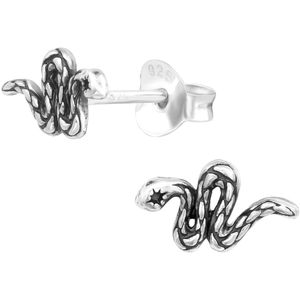 Joy|S - Zilveren slang oorbellen - 9 x 5 mm - geoxideerd - oorknoppen