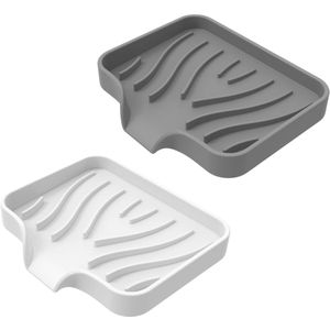 My Ninki ® Veelzijdige Siliconen Zeephouder Set met Afvoer voor Badkamer en Keuken - 2 Stuks Grijs en Wit