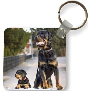 Sleutelhanger - Uitdeelcadeautjes - Rottweiler-puppy naast een volwassen rottweiler - Plastic