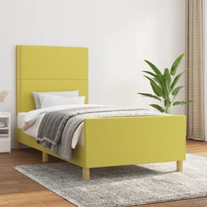 The Living Store Bedframe - Groen - 203 x 83 x 118/128 cm - Met verstelbaar hoofdeind - Duurzaam materiaal - Stabiele poten - Multiplex lattenbodem