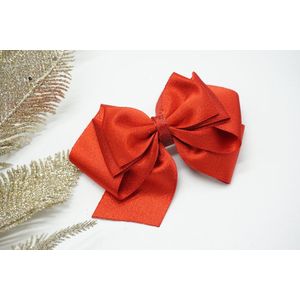 Haarstrik Satijn glitter - Rood 235 – Grote Kerststrik – Kerst accessoire - Haarclip - Bows and Flowers
