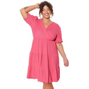 Trendyol Zwarte Skater V-Hals Dubbele Rijstsluiting Plus Size Gebreide Jurk Tbbss22El2987