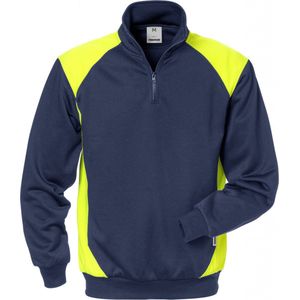 Fristads Sweater Met Korte Rits 7048 Shv - Marineblauw/hi-vis geel - XL