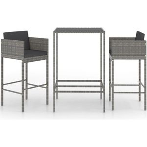 vidaXL Tuinbarset - 3-delig - Poly Rattan - Grijs Tuinbarset - Buitenbarset - Lounge Set - Terrasset - Eetkamerset