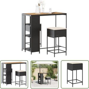 The Living Store 3-delige Tuinbarset met kussens poly rattan zwart - Tuinbarset - Buitendecoratie - Lounge Set - Bistro Set - Outdoor Furniture