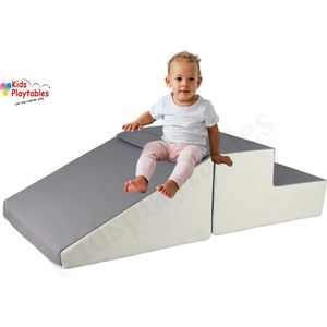 Mini glijbaan Grijs-Wit, Zachte Soft Play Foam Blokken 2-delige set | grote speelblokken | motoriek baby speelgoed | foamblokken | reuze bouwblokken | Soft play peuter speelgoed | schuimblokken
