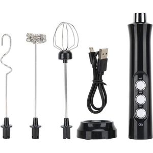 Elektrische melkopschuimer met 3 instelbare snelheden en USB-opladen - inclusief eierklopper - zwart ABS & roestvrij staal