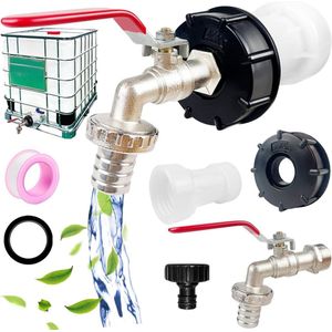 IBC Tank Accessoires Incl. IBC Aftapkraan 3/4 inch Adapter Dop 3/4"" binnendraad Adapter S60x6 Verlenging Afstandsstuk 1000L Watertank Accessoires voor Regenton