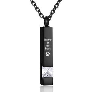 Luxe Ashanger | Met Ketting En Gravering | Forever In My Heart | Assieraad | Zwart Met Witte Steen | As Ketting | Gedenksieraad | Urn | Incl. As vuller