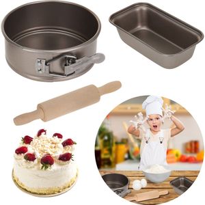 Cheqo® Bakset voor Kinderen - Kinderbakset - Bakgerei voor Kinderen - Springvorm - Deegroller - Cakevorm - Cupcakes Maken - 3-delig