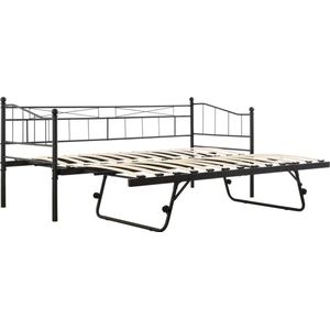 In And OutdoorMatch Slaapbank Zoey - Met Onderschuifbed - 90x200 cm - Zwart - Staal - Modern design